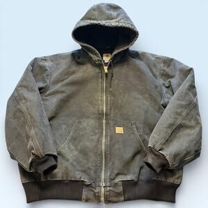 Carhartt Jacket Mens 2XL Black Hooded Canvas Full Zip Workwear Insulated J130